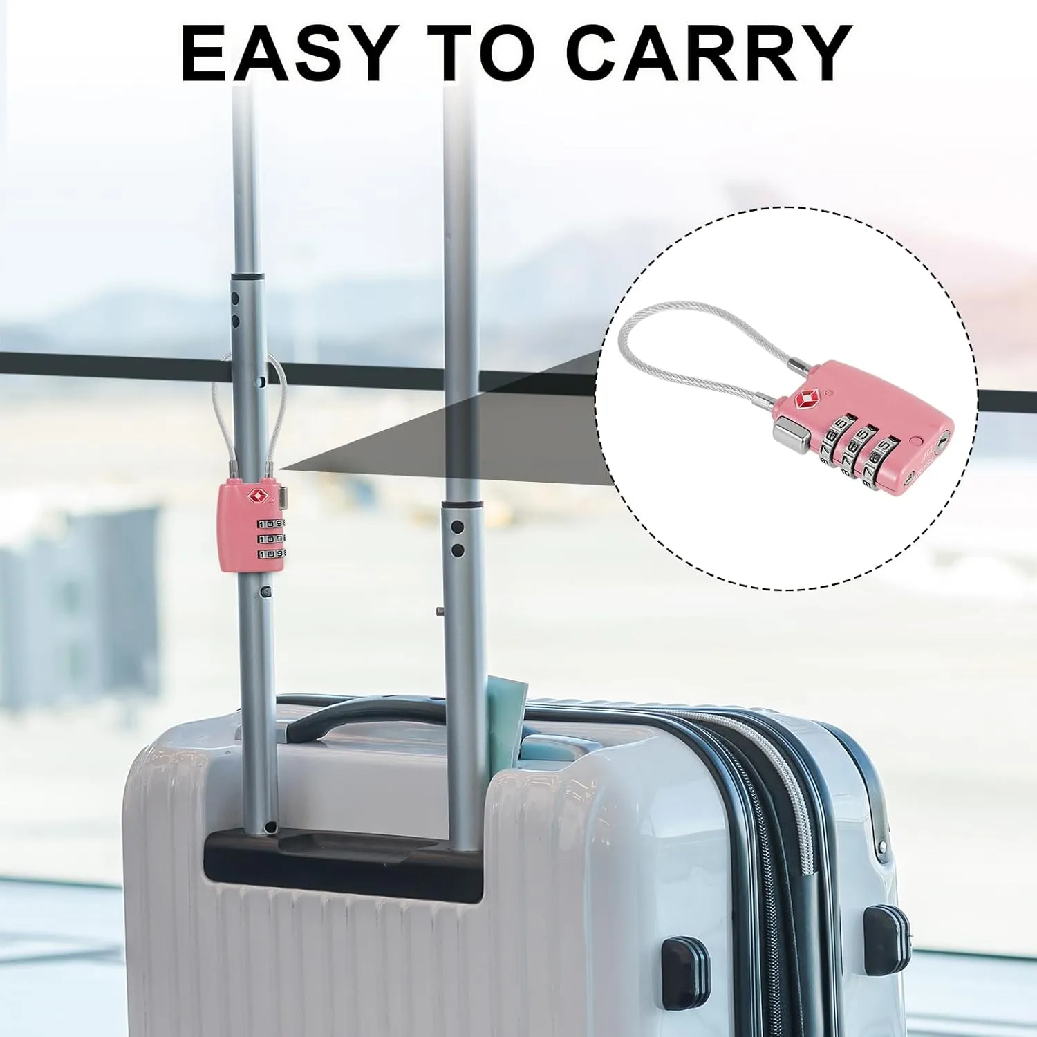 3pcs Cable Luggage Lock, Combination Travel Cable Locks, 3-Digit Padlock Re-Settable Combination Locker, Zinc Alloy Zipper Locks, Waterproof Suitcase Lock for Locker Backpack (Pink)
