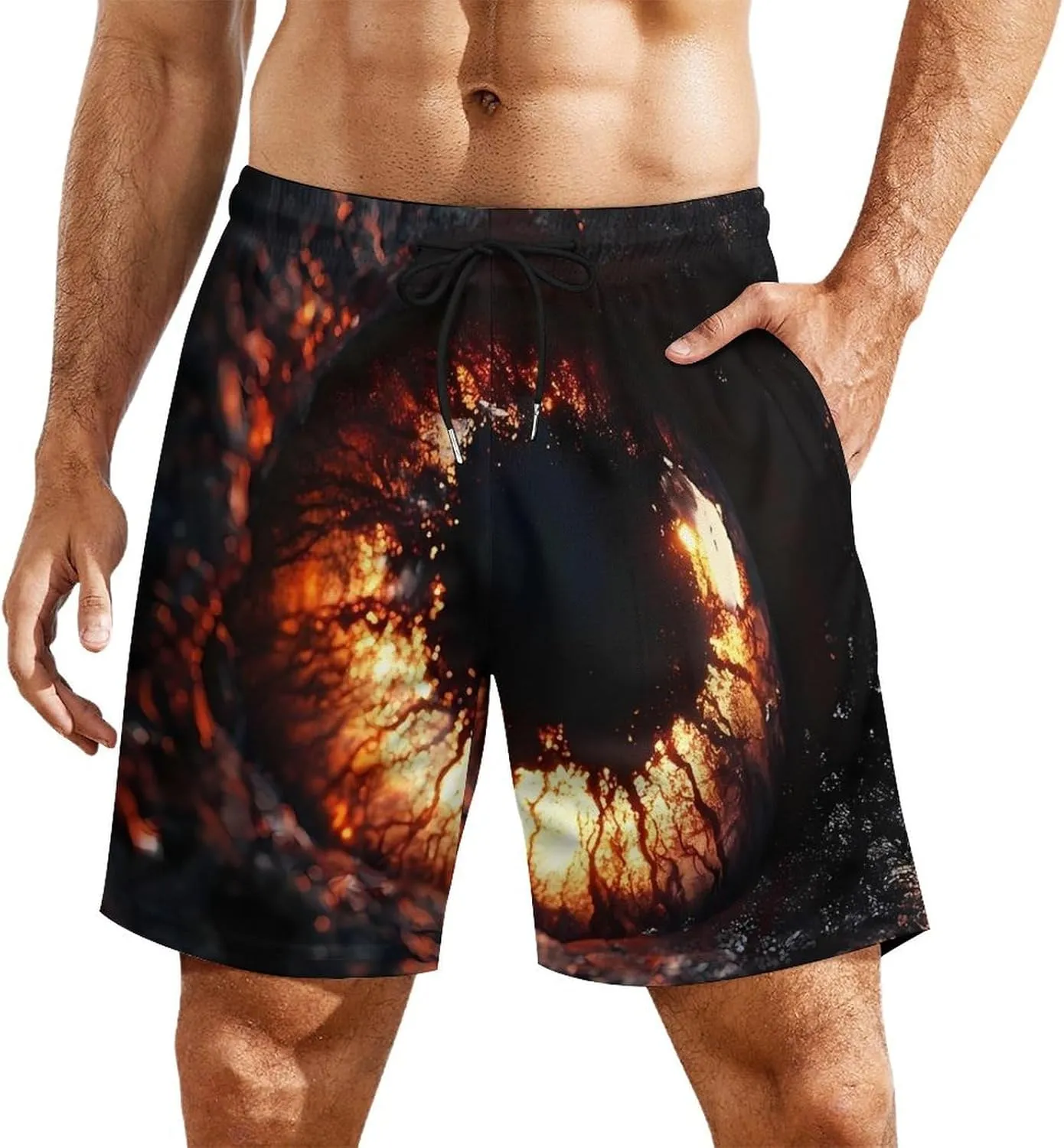 A Huge Eyeball Casual Beach Shorts for Men Elastic Waist Drawstring Swim Shorts With Compression Liner