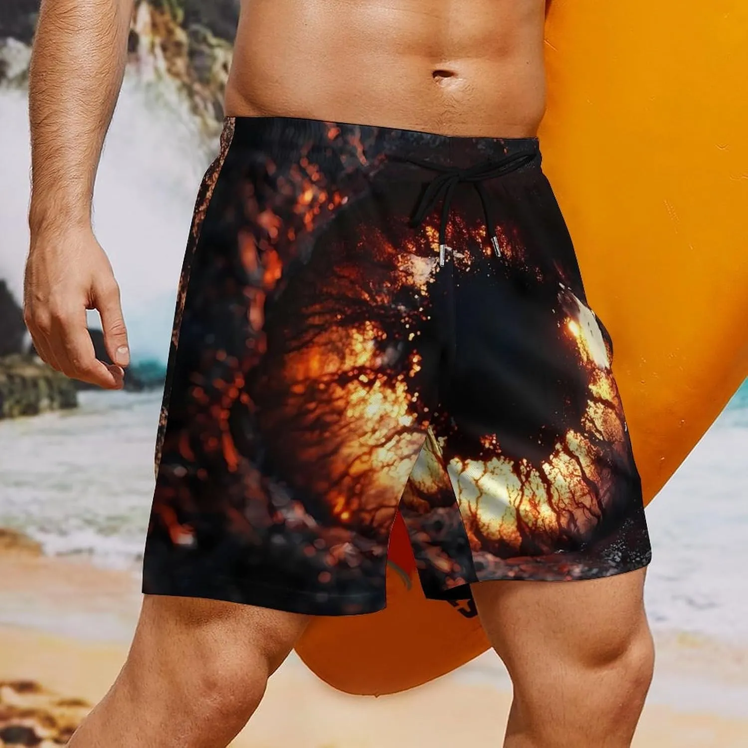 A Huge Eyeball Casual Beach Shorts for Men Elastic Waist Drawstring Swim Shorts With Compression Liner