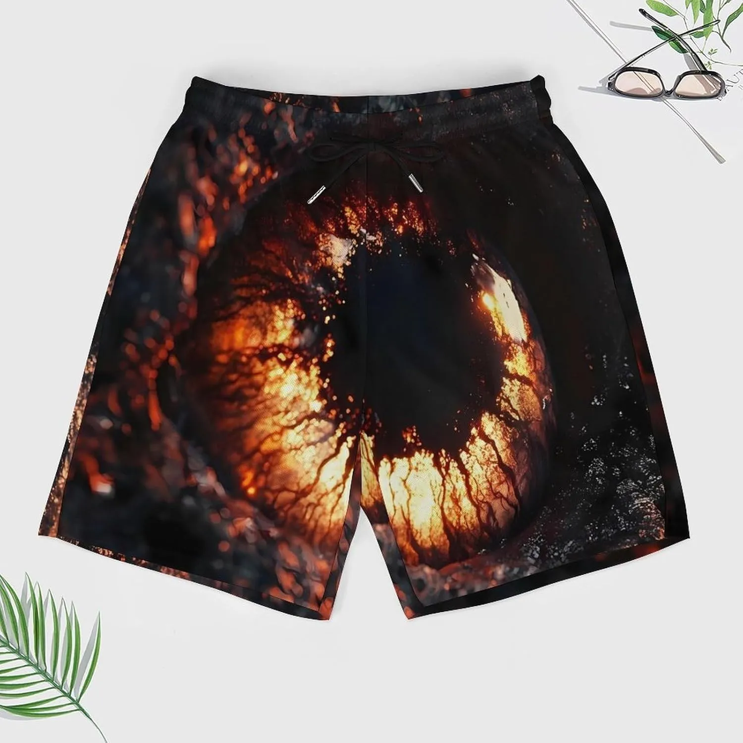 A Huge Eyeball Casual Beach Shorts for Men Elastic Waist Drawstring Swim Shorts With Compression Liner