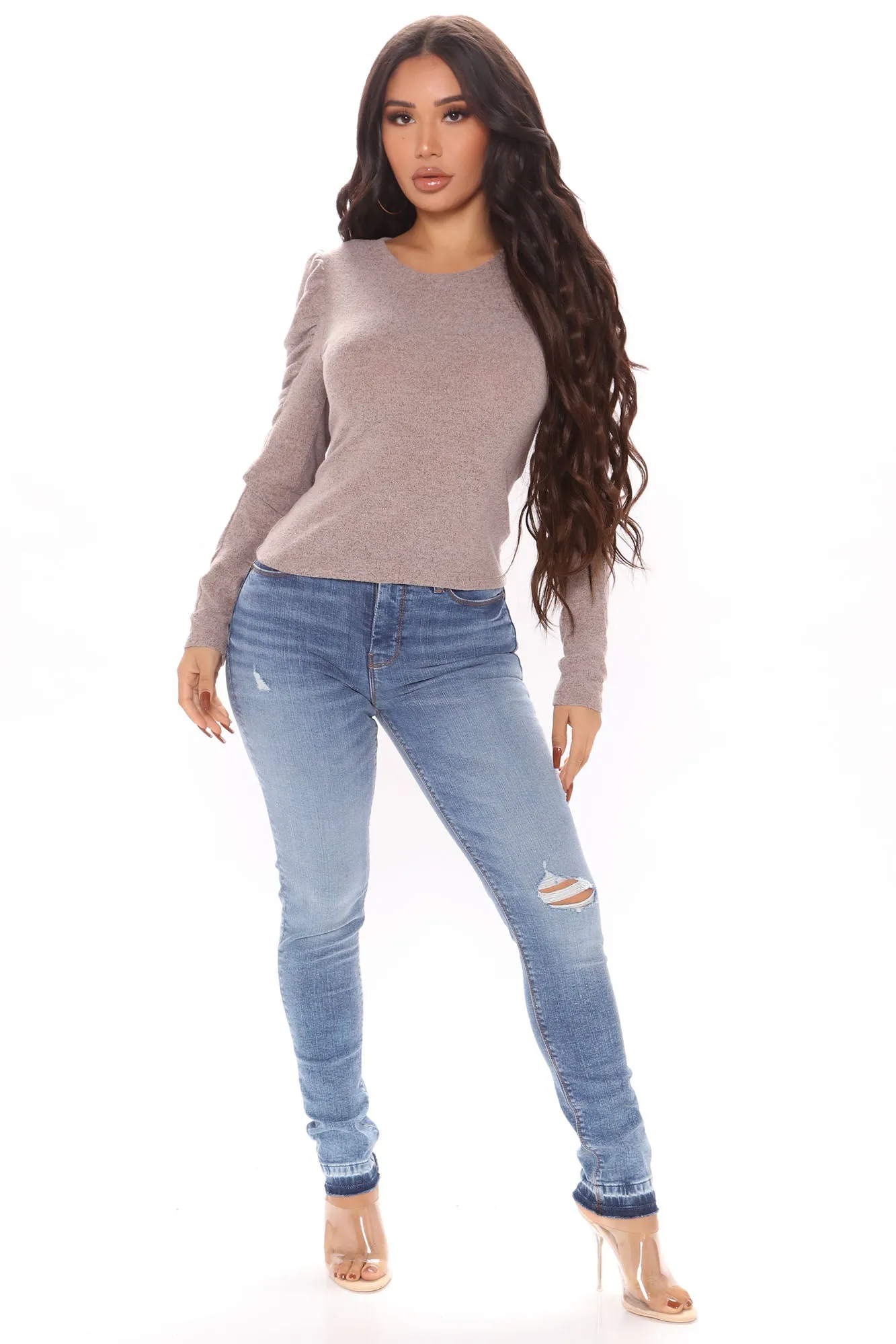 Abrielle Long Sleeve Top - Brown