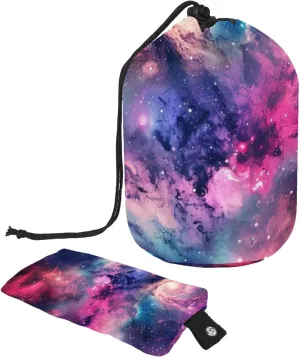 Aesthetic Space Nebula Starry 53 Travel Cosmetic Bags Makeup Bag for Women, Foldable Drawstring Travel Cosmetic Bags, Portable Toiletry Bucket Bag