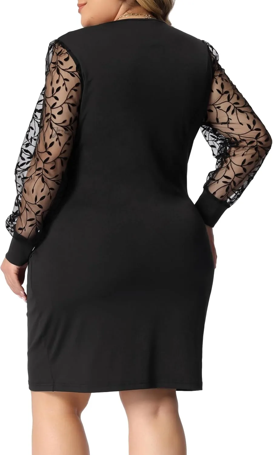 Agnes Orinda Plus Size Black Dresses for Women Deep V Neck Faux Wrap Long Sheer Sleeves Cocktail Party Dress