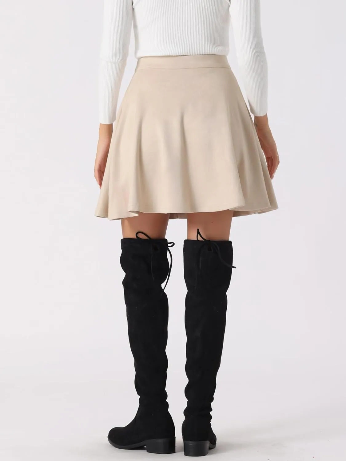 Allegra K Faux Suede Skirt for Women's Basic Short Flared Casual Mini Skater Skirt