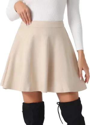 Allegra K Faux Suede Skirt for Women's Basic Short Flared Casual Mini Skater Skirt