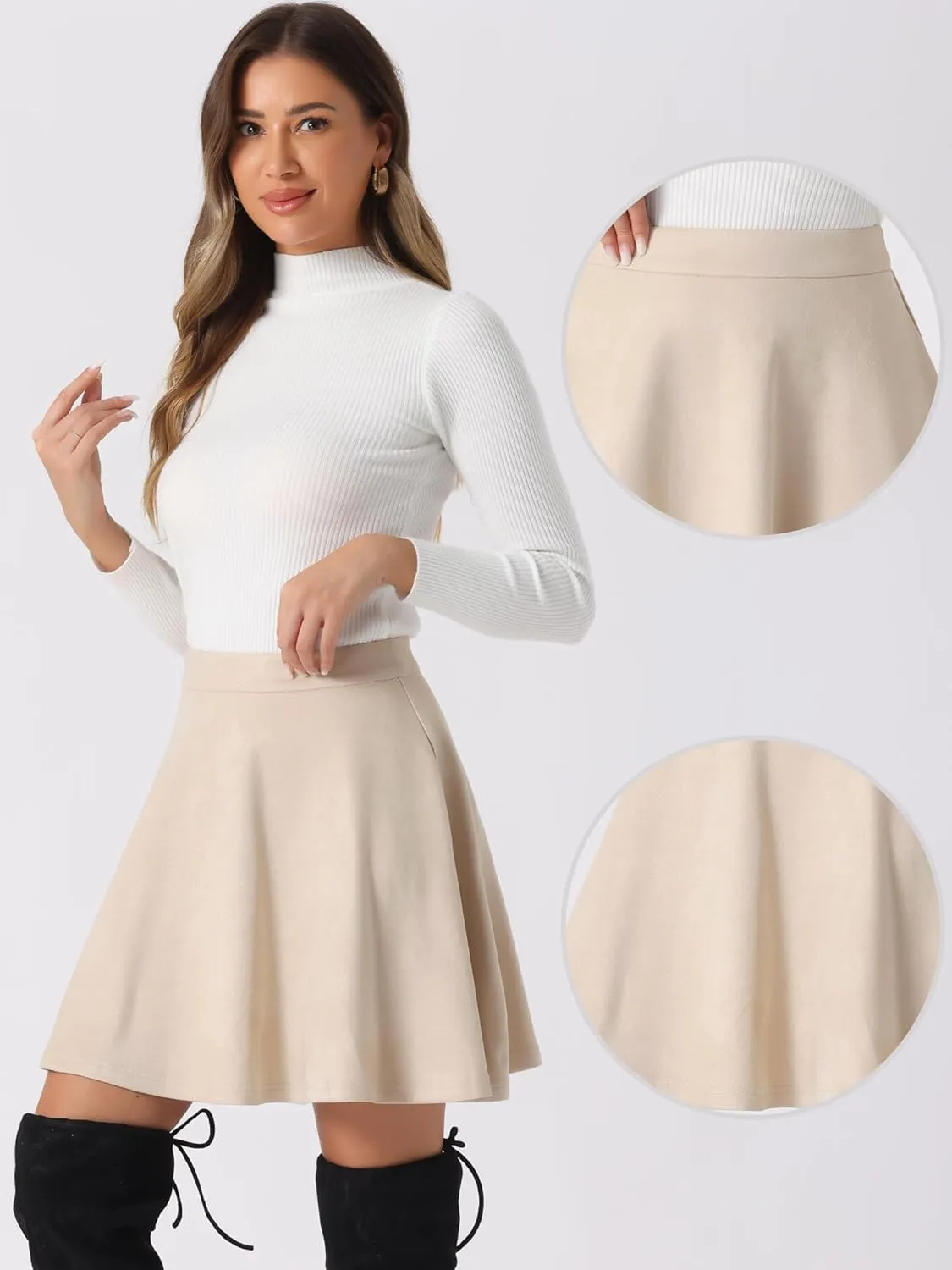 Allegra K Faux Suede Skirt for Women's Basic Short Flared Casual Mini Skater Skirt