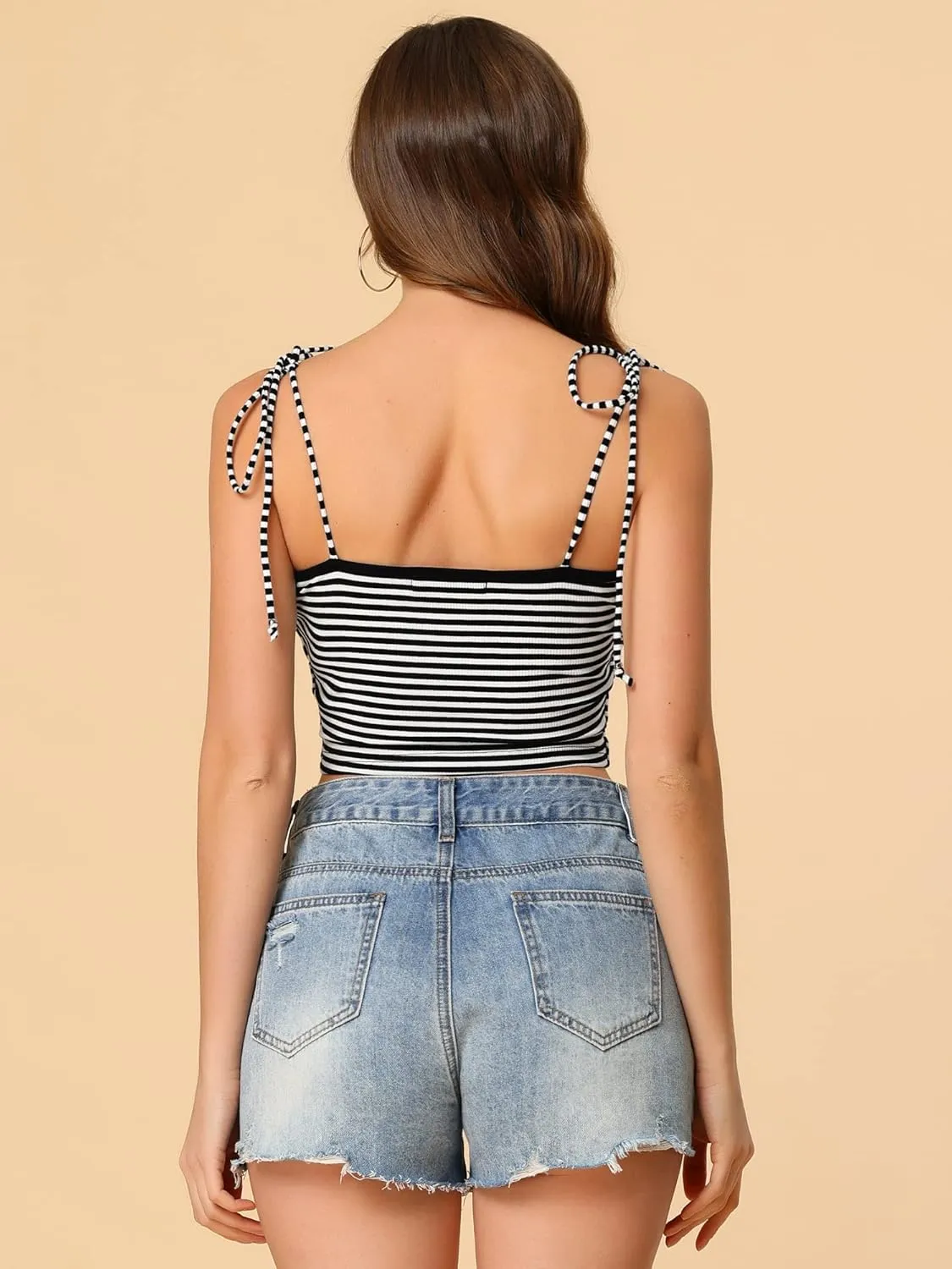 Allegra K Women's Cami Tube Top Tie Spaghetti Straps Sleeveless Summer Crop Tops