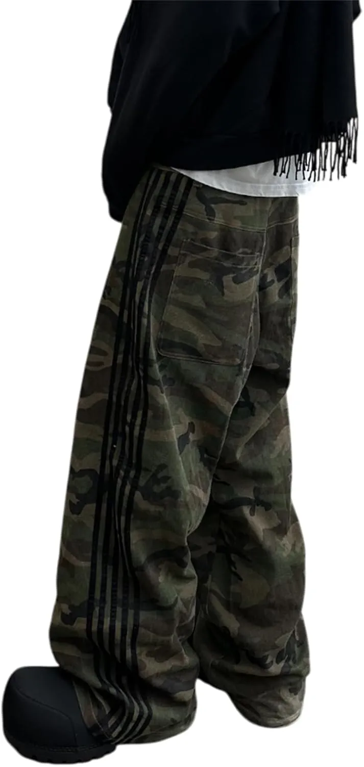 Alyweatry Mens Vintage Baggy Jeans Oversized Low Rise Y2k Striped Skateboard Denim Track Jeans Streetwear