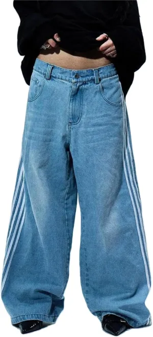 Alyweatry Mens Vintage Baggy Jeans Oversized Low Rise Y2k Striped Skateboard Denim Track Jeans Streetwear