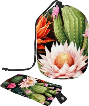 Art Colorful Flower with Cactus Travel Cosmetic Bags Makeup Bag for Women, Foldable Drawstring Travel Cosmetic Bags, Portable Toiletry Bucket Bag