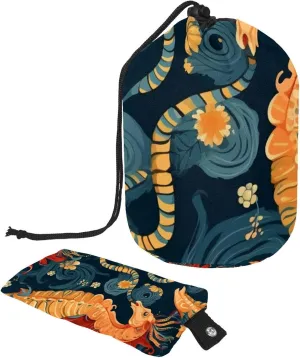 Art Colorful Seahorse Travel Cosmetic Bags Makeup Bag for Women, Foldable Drawstring Travel Cosmetic Bags, Portable Toiletry Bucket Bag