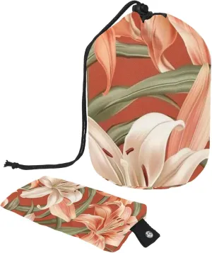 Art Florals Lilies Salmon Travel Cosmetic Bags Makeup Bag for Women, Foldable Drawstring Travel Cosmetic Bags, Portable Toiletry Bucket Bag
