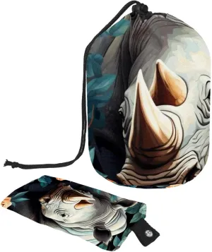 Art Flowers Rhino 57 Travel Cosmetic Bags Makeup Bag for Women, Foldable Drawstring Travel Cosmetic Bags, Portable Toiletry Bucket Bag