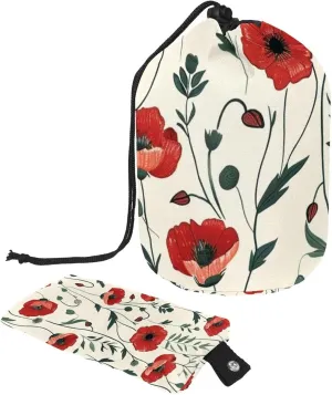 Art Red Poppies Meadow Travel Cosmetic Bags Makeup Bag for Women, Foldable Drawstring Travel Cosmetic Bags, Portable Toiletry Bucket Bag