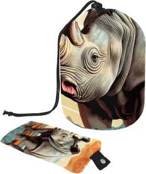 Art Rhino Pattern 29 Travel Cosmetic Bags Makeup Bag for Women, Foldable Drawstring Travel Cosmetic Bags, Portable Toiletry Bucket Bag