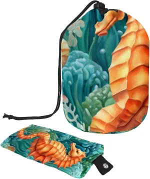 Art Underwater Seahorse Travel Cosmetic Bags Makeup Bag for Women, Foldable Drawstring Travel Cosmetic Bags, Portable Toiletry Bucket Bag