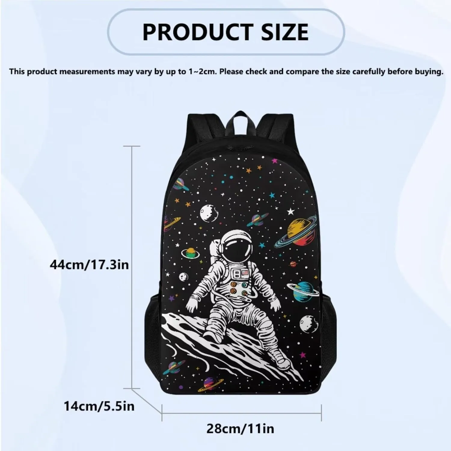 Astronaut 3Pcs Kids Backpack Set School Bag for Boys 6-8 Years Old Teens Large Capacity 17 inch Big School Bookbag for Kindergarten Elementary Middle High School Simple