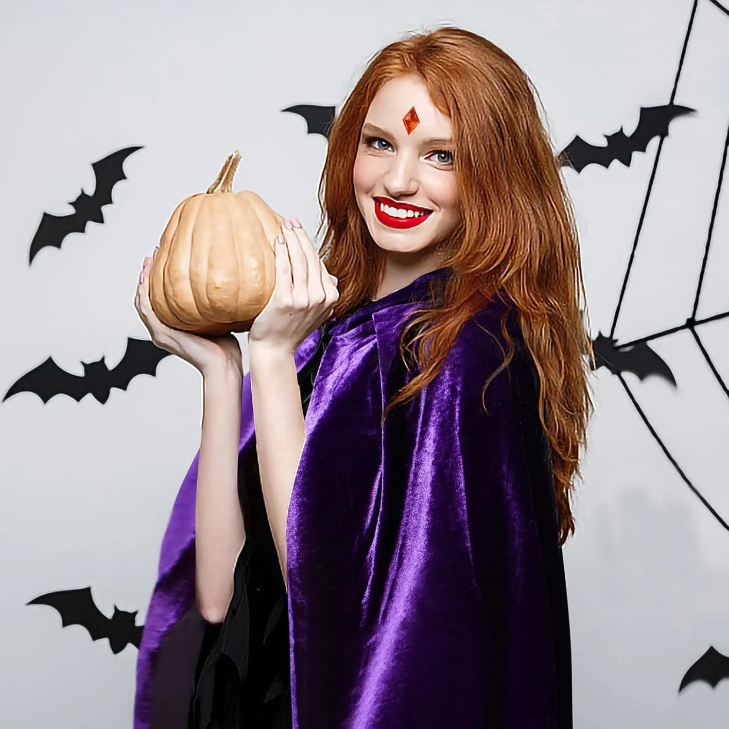 ATENTO Women's Halloween Cosplay Costume Purple Hooded Cloak Cape Long Sleeve Bodysuits with Adjustable Red Gem Waist Belt