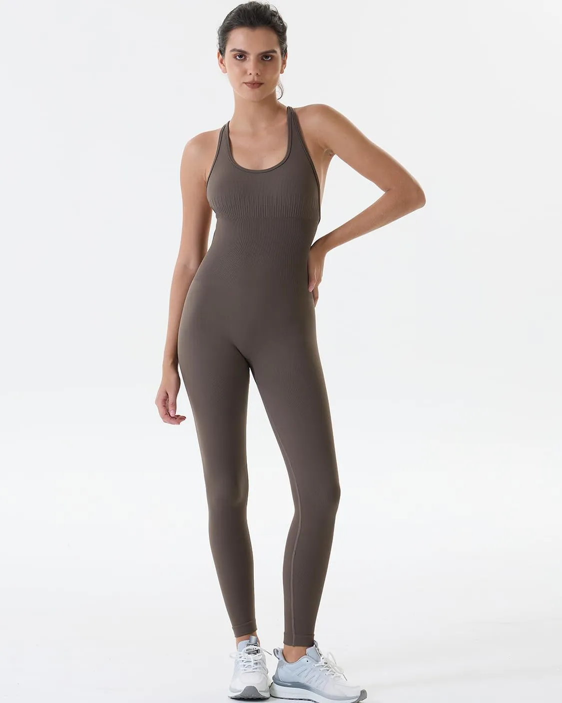 AUROLA Women Jumpsuits for Workout Yoga Gym, Seamless Strappy One Piece Padded Bra Bodysuits