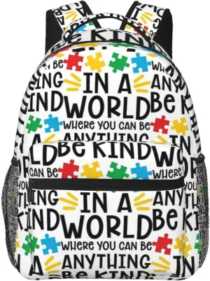 Autism Awareness Backpack Casual Hiking Camping Travel Backpacks Lightweight Daypack Bag Women Men Bookbag