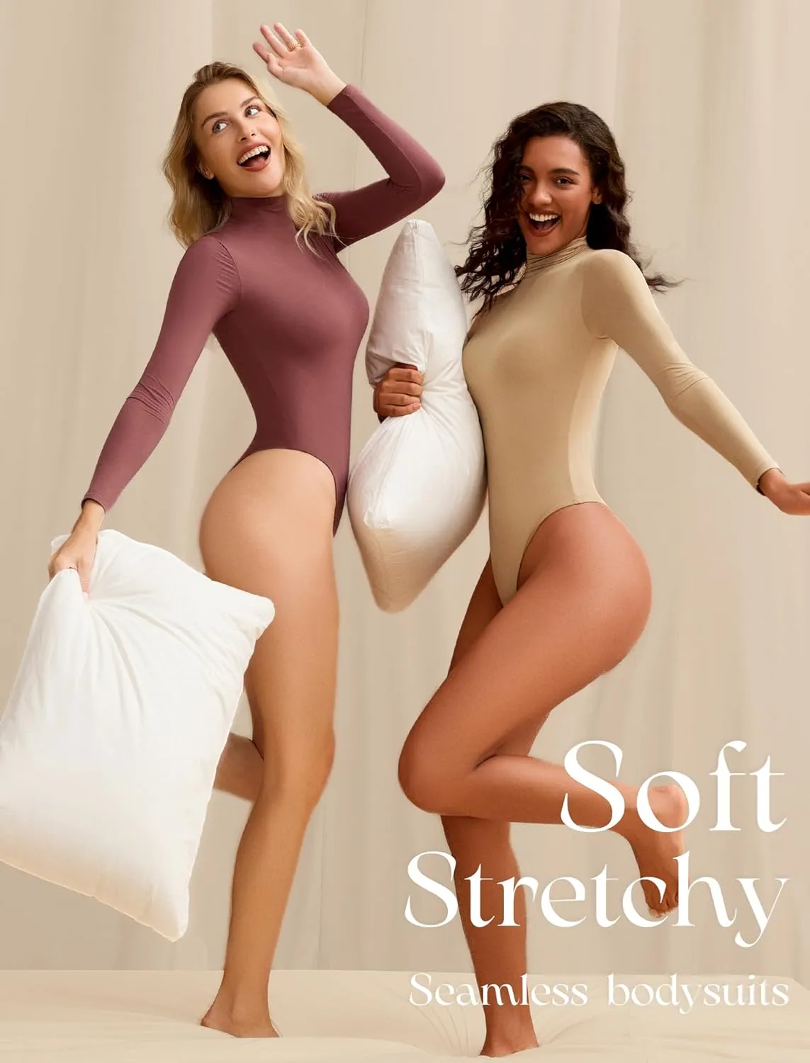 Avidlove Bodysuits for Women High Neck Long Sleeve Body Suits Snap Closure Double Lined Mock Neck Bodysuit Soft