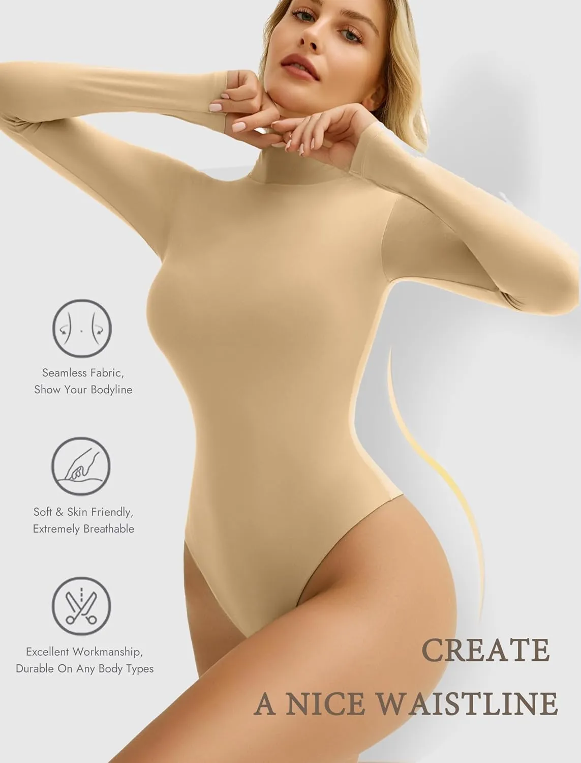 Avidlove Bodysuits for Women High Neck Long Sleeve Body Suits Snap Closure Double Lined Mock Neck Bodysuit Soft