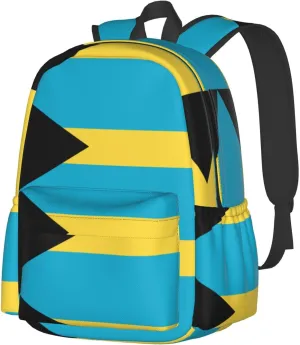 Bahamas Flag Laptop Commuter Backpack Shoulder Bag Casual Back Pack Daypack Bags With Side Pockets For Work Travel Daily Use