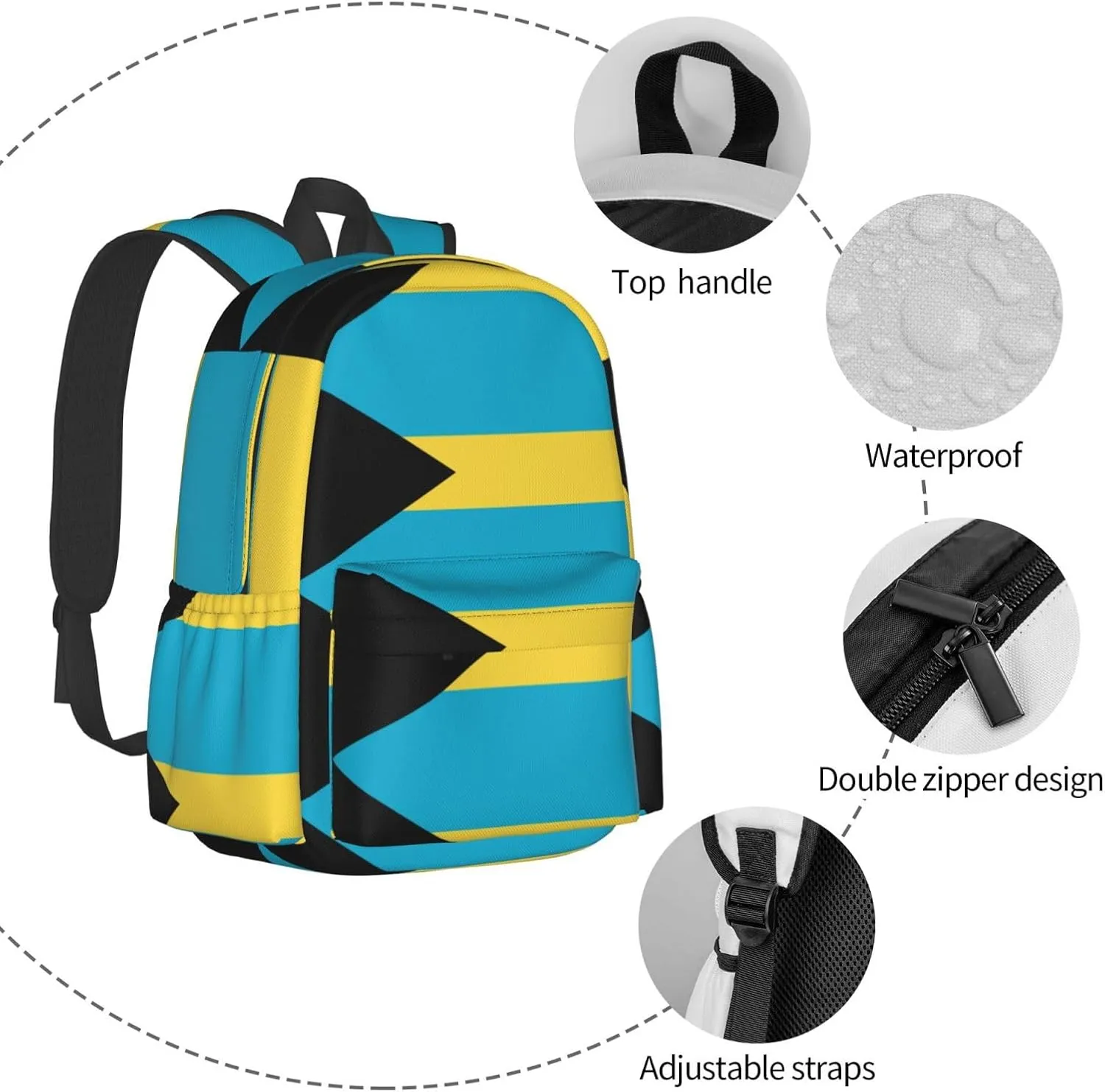 Bahamas Flag Laptop Commuter Backpack Shoulder Bag Casual Back Pack Daypack Bags With Side Pockets For Work Travel Daily Use