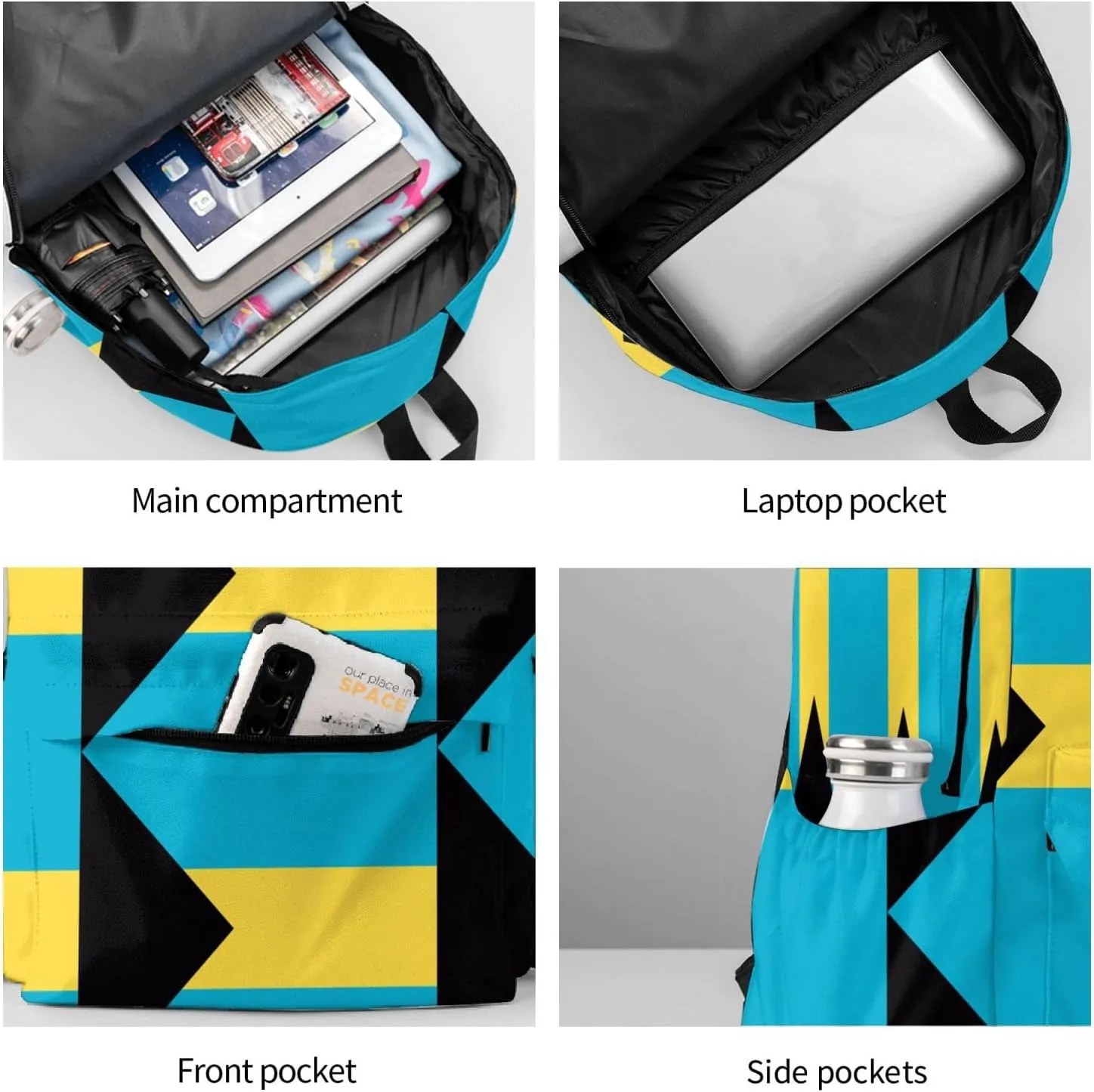 Bahamas Flag Laptop Commuter Backpack Shoulder Bag Casual Back Pack Daypack Bags With Side Pockets For Work Travel Daily Use