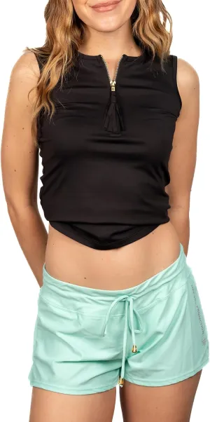 Banana Boat Women's Board Shorts UPF 50  Quick Dry Swim Shorts for Women Black High Rise Modern Solid Sleeveless Tank Top
