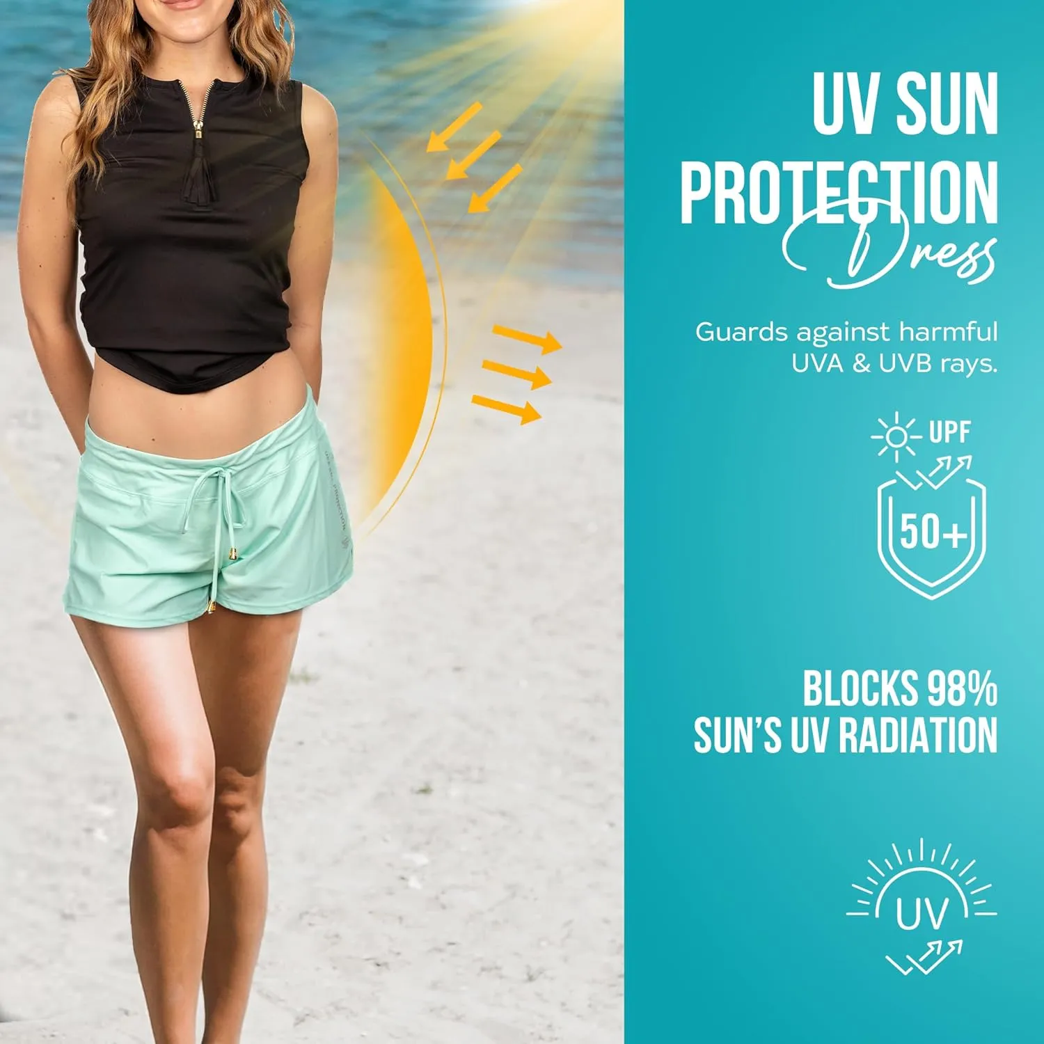Banana Boat Women's Board Shorts UPF 50  Quick Dry Swim Shorts for Women Black High Rise Modern Solid Sleeveless Tank Top