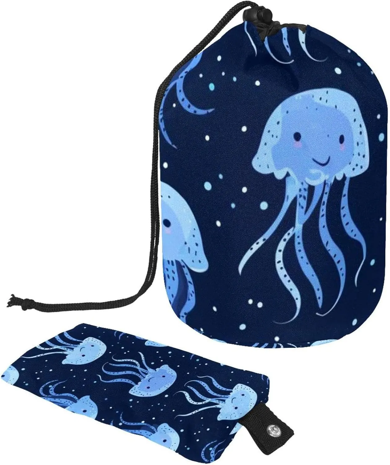 Beautiful Blue Ghost Jellyfish Travel Cosmetic Bags Makeup Bag for Women, Foldable Drawstring Travel Cosmetic Bags, Portable Toiletry Bucket Bag