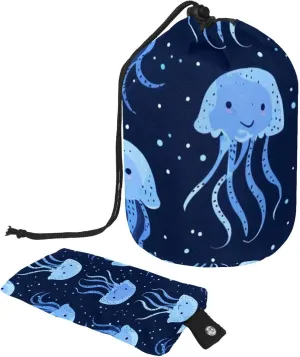 Beautiful Blue Ghost Jellyfish Travel Cosmetic Bags Makeup Bag for Women, Foldable Drawstring Travel Cosmetic Bags, Portable Toiletry Bucket Bag