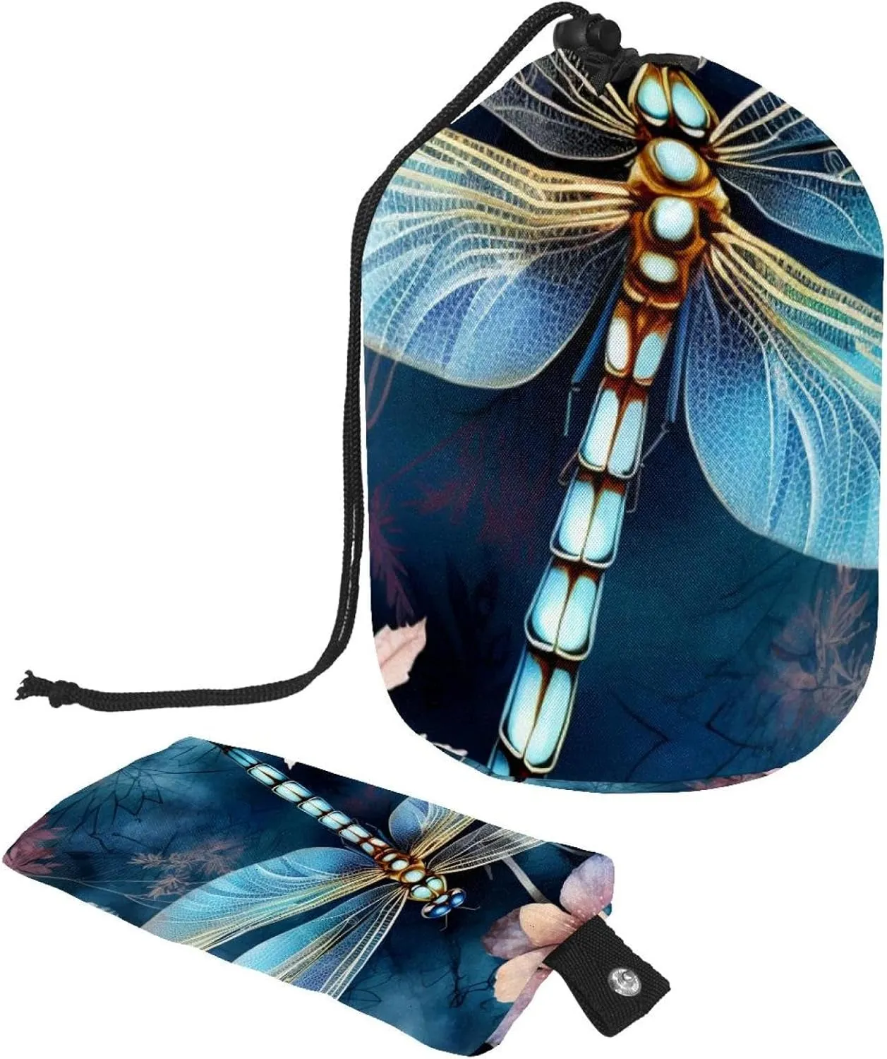 Beautiful Dragonfly Pattern Travel Cosmetic Bags Makeup Bag for Women, Foldable Drawstring Travel Cosmetic Bags, Portable Toiletry Bucket Bag