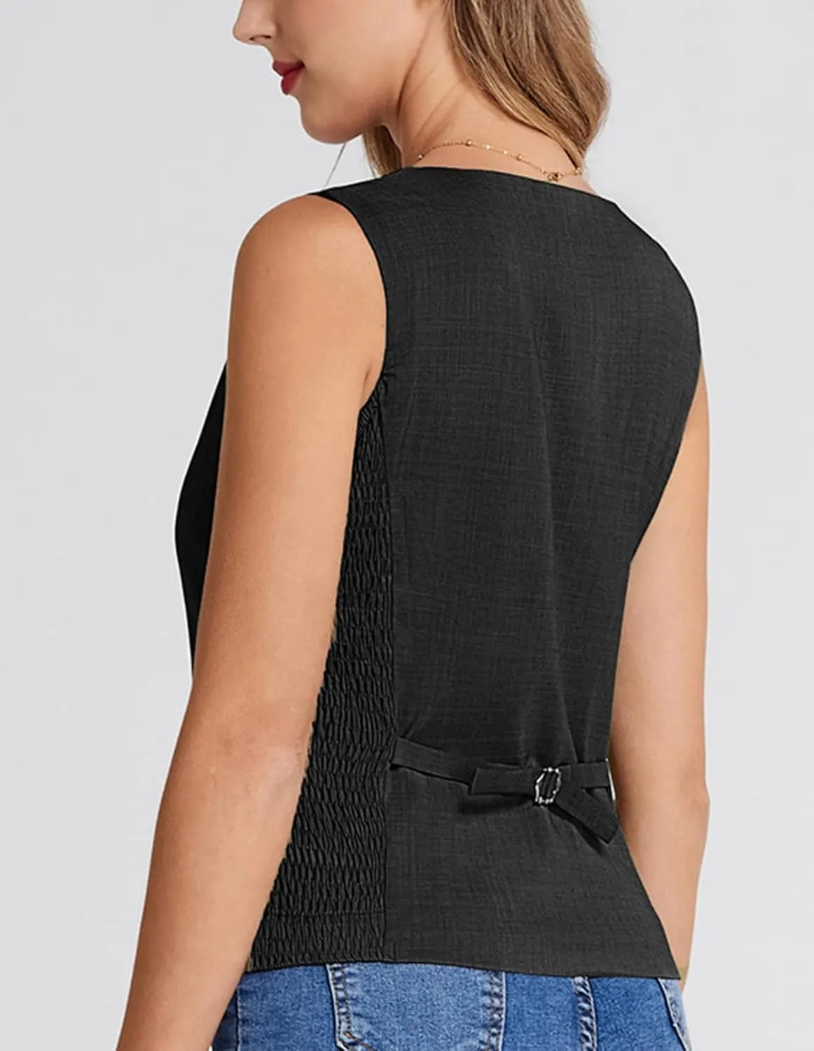 Belle Poque Women Suit Vest Button Down Dressy Vest Tops Waistcoat with Pockets