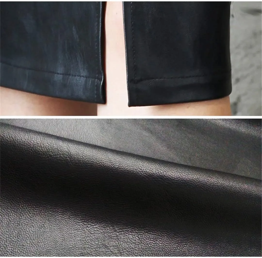 Black Leather Skirt Women Autumn Midi Pencil Skirt Office Sexy Package Hip Front Slit Skirts