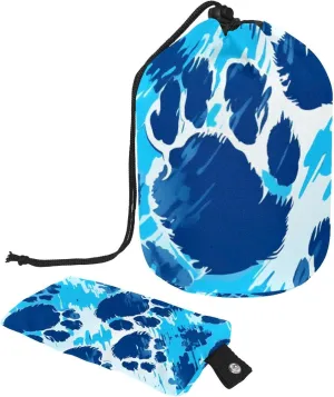 Blue Hand-painted Paw Print Travel Cosmetic Bags Makeup Bag for Women, Foldable Drawstring Travel Cosmetic Bags, Portable Toiletry Bucket Bag