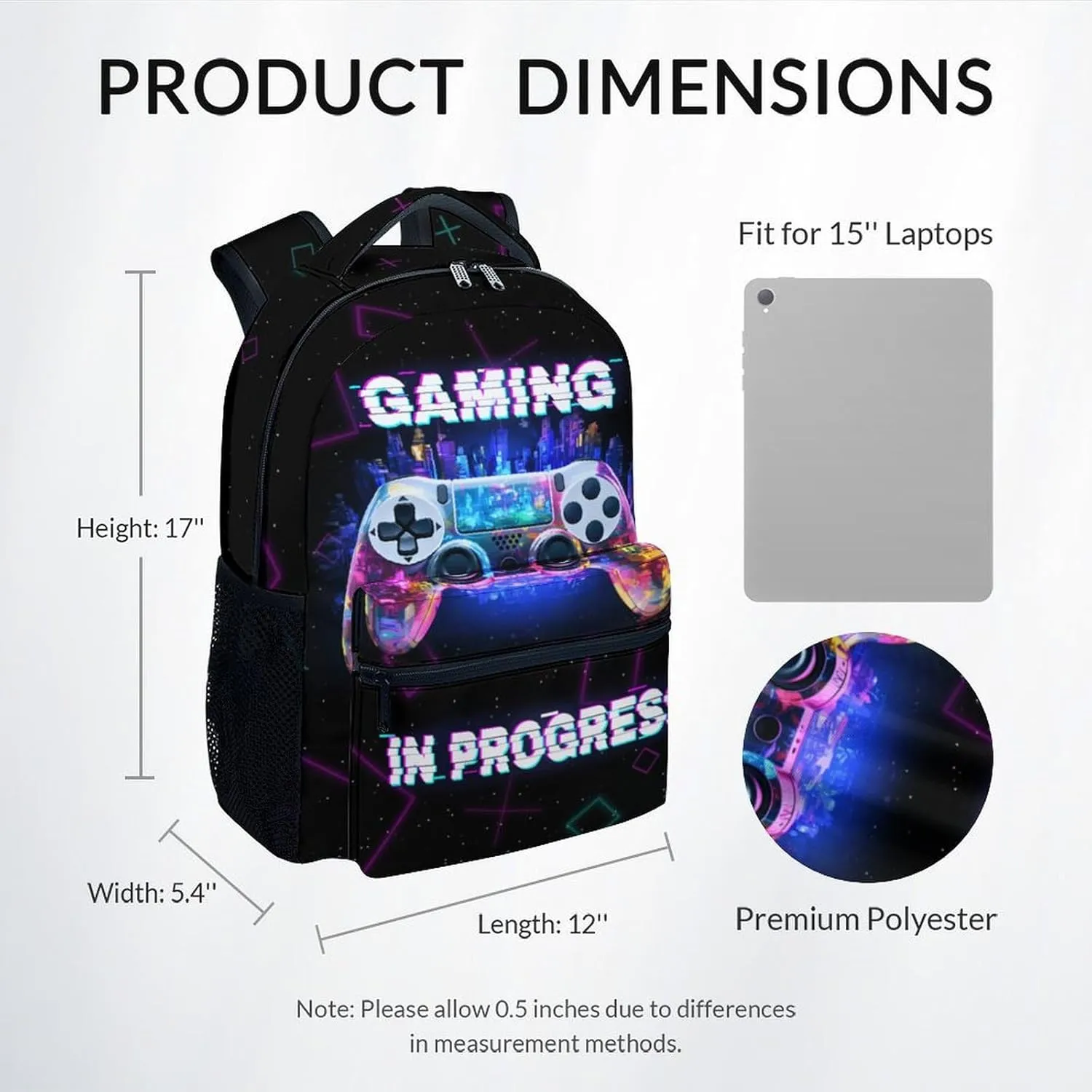 Boys Backpack - 17 Inch Large Capacity Gamer Bookbag - Lightweight Kids' Gamepad Backpacks for Elementary & Travel
