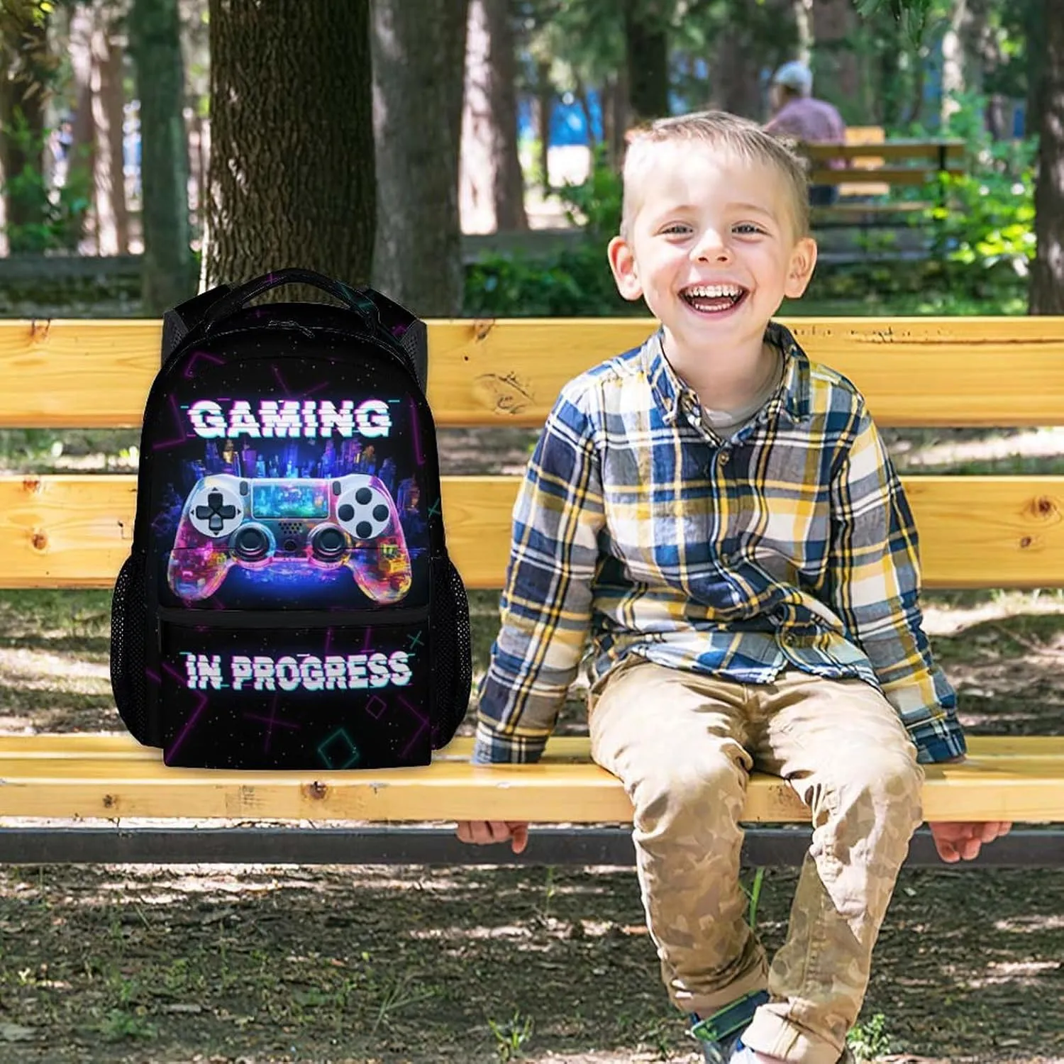 Boys Backpack - 17 Inch Large Capacity Gamer Bookbag - Lightweight Kids' Gamepad Backpacks for Elementary & Travel