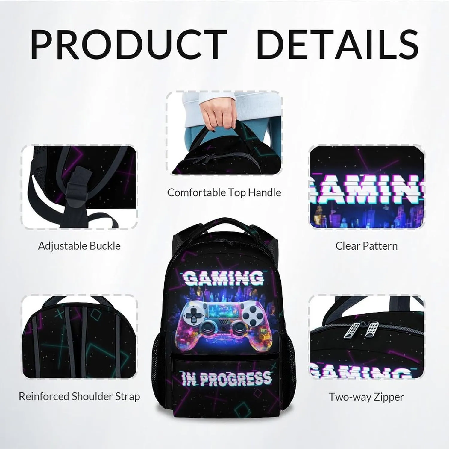 Boys Backpack - 17 Inch Large Capacity Gamer Bookbag - Lightweight Kids' Gamepad Backpacks for Elementary & Travel