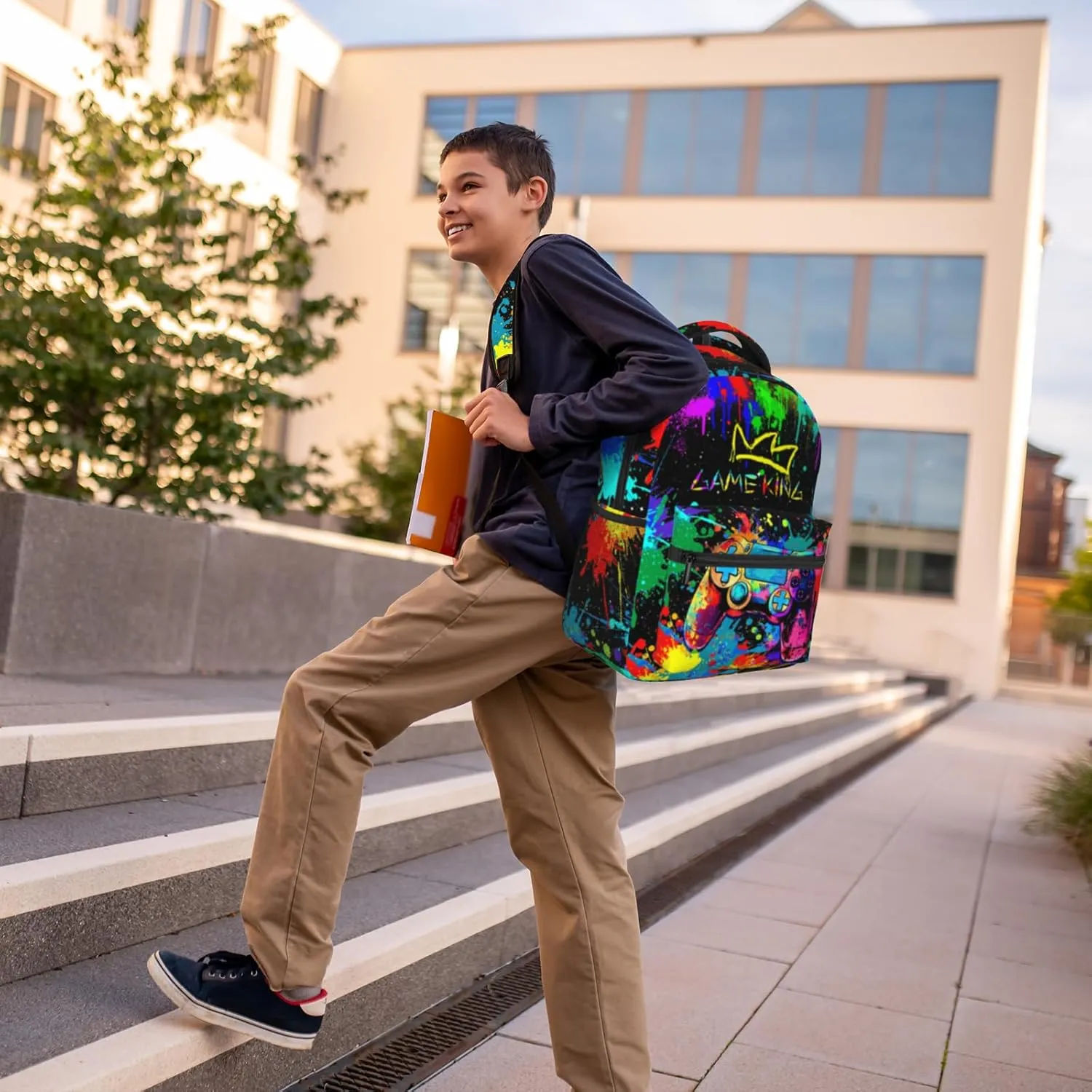 Boys Backpack For Kids School Backpack For Boys Children Game Bookbag Teens Elementary Middle School Backpacks for Boy 6-18 Waterproof Lightweight 17 Inches Travel Back Pack