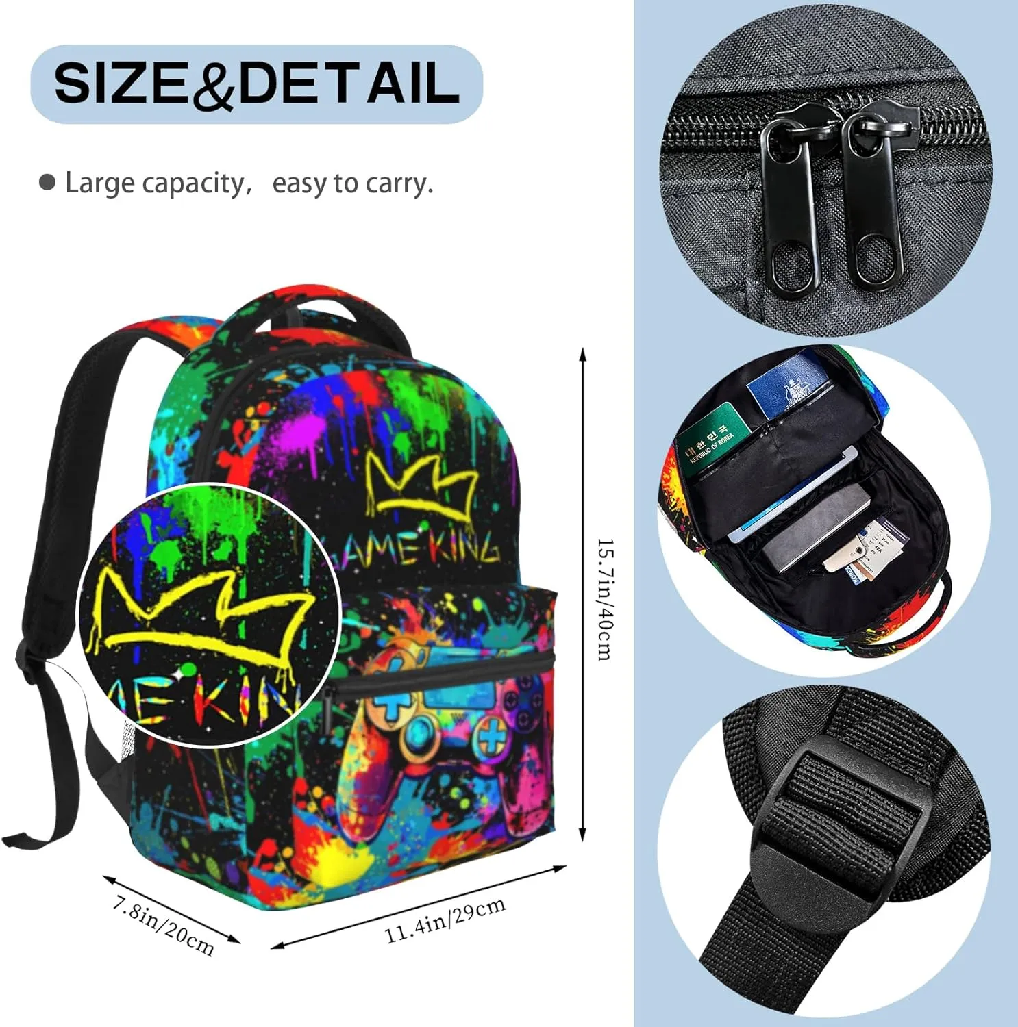 Boys Backpack For Kids School Backpack For Boys Children Game Bookbag Teens Elementary Middle School Backpacks for Boy 6-18 Waterproof Lightweight 17 Inches Travel Back Pack
