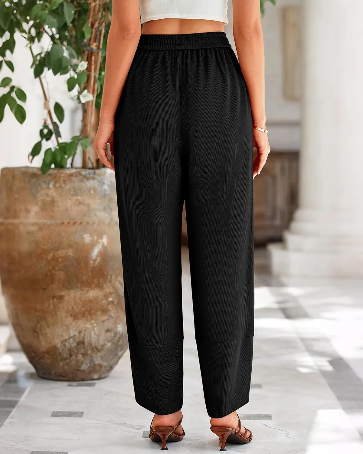 BTFBM Women's Wide Leg Palazzo Harem Pants Casual Loose Elastic Waist Sweatpants 2024 Fall Baggy Long Trousers Pockets