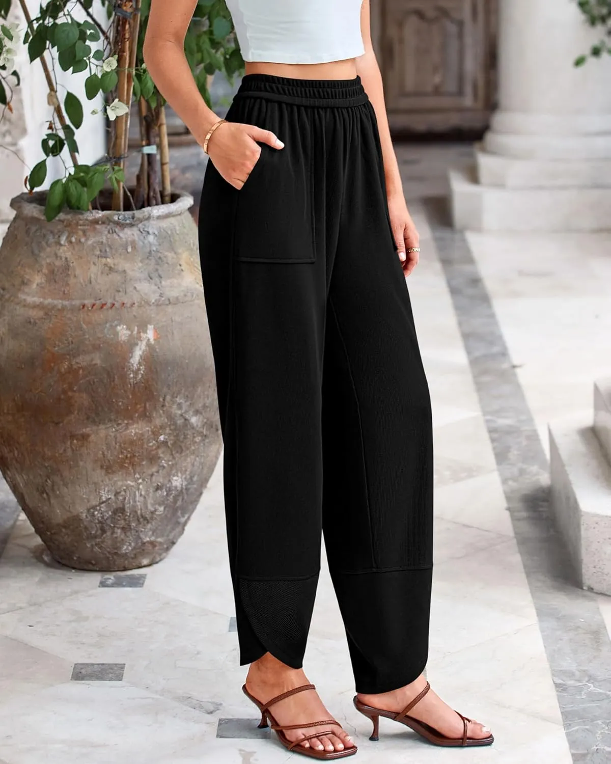 BTFBM Women's Wide Leg Palazzo Harem Pants Casual Loose Elastic Waist Sweatpants 2024 Fall Baggy Long Trousers Pockets