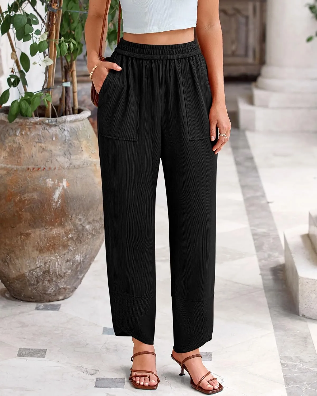 BTFBM Women's Wide Leg Palazzo Harem Pants Casual Loose Elastic Waist Sweatpants 2024 Fall Baggy Long Trousers Pockets