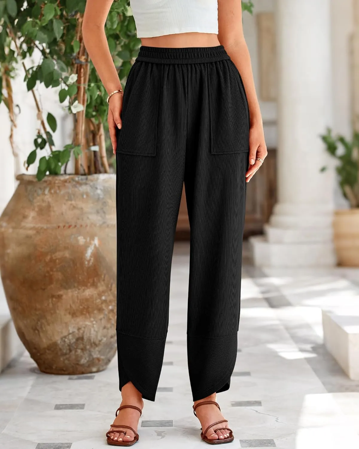 BTFBM Women's Wide Leg Palazzo Harem Pants Casual Loose Elastic Waist Sweatpants 2024 Fall Baggy Long Trousers Pockets