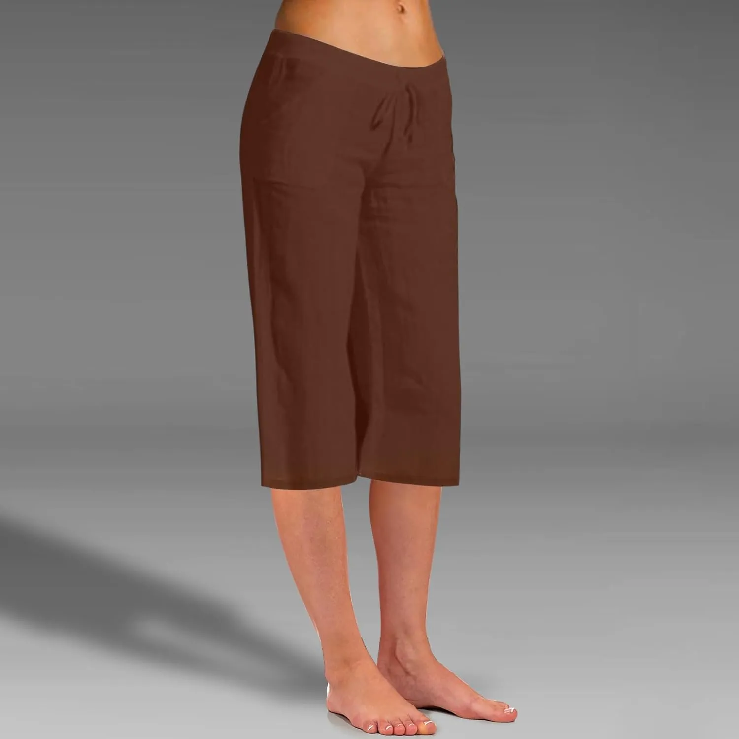 BZGTZT Women Plus Size Linen Capri Pants Drawstring High Waist Wide Leg Pant Summer Casual Loose Cropped Trouser with Pocket