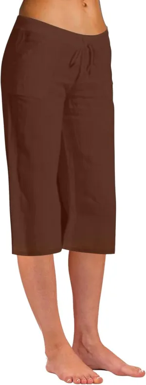 BZGTZT Women Plus Size Linen Capri Pants Drawstring High Waist Wide Leg Pant Summer Casual Loose Cropped Trouser with Pocket
