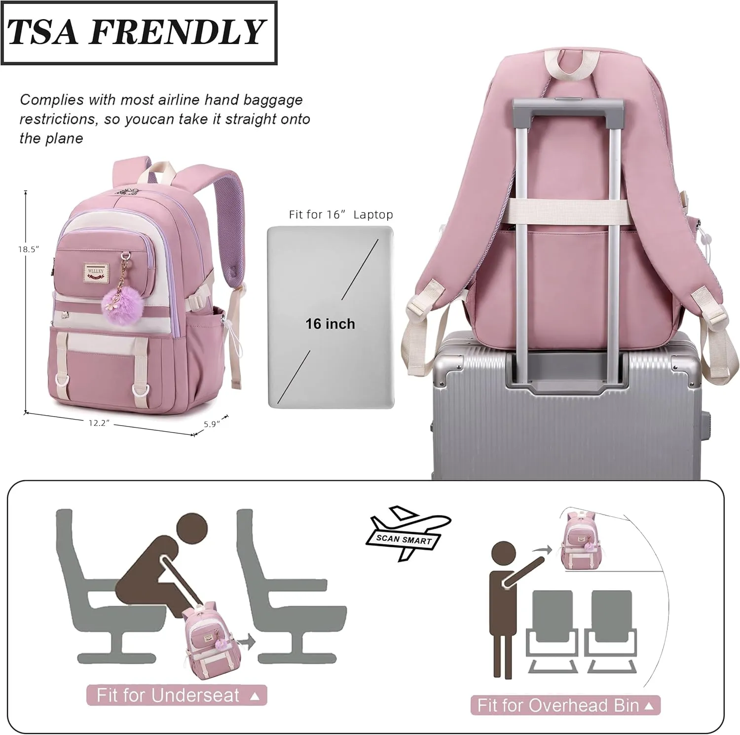 Caoroky knight Laptop Backpack Purse 15.6 inch School Bag College Back Pack Anti Theft Travel Backpacks Large Bookbag for Teens Girls Women Students Casual Daypack - Purple