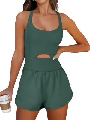 Caracilia Women's Workout Athletic Romper Summer Sets Short Jumpsuits Onesie Running Outfits Exercise Gym 2025 Trendy Clothes